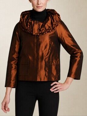 St John Metallic Bronze Jacket Statement  Collar A-Line Evening